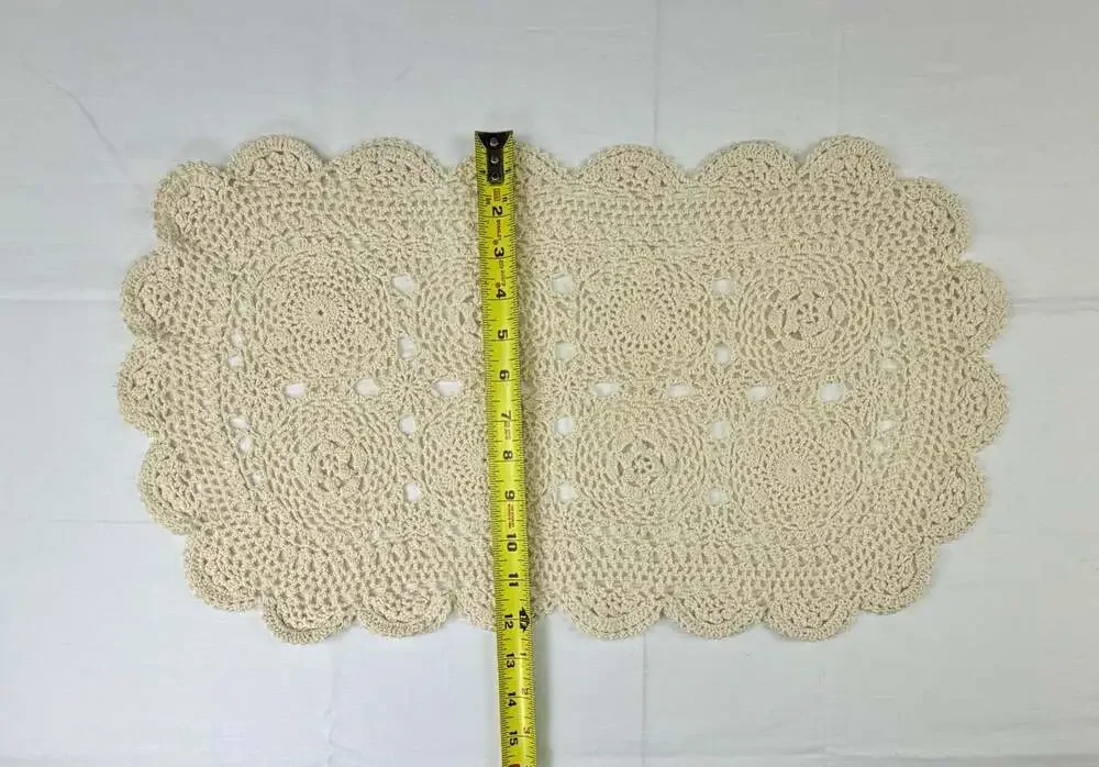 Handmade Cream Crochet Table Runner or Doily with Scalloped Edge